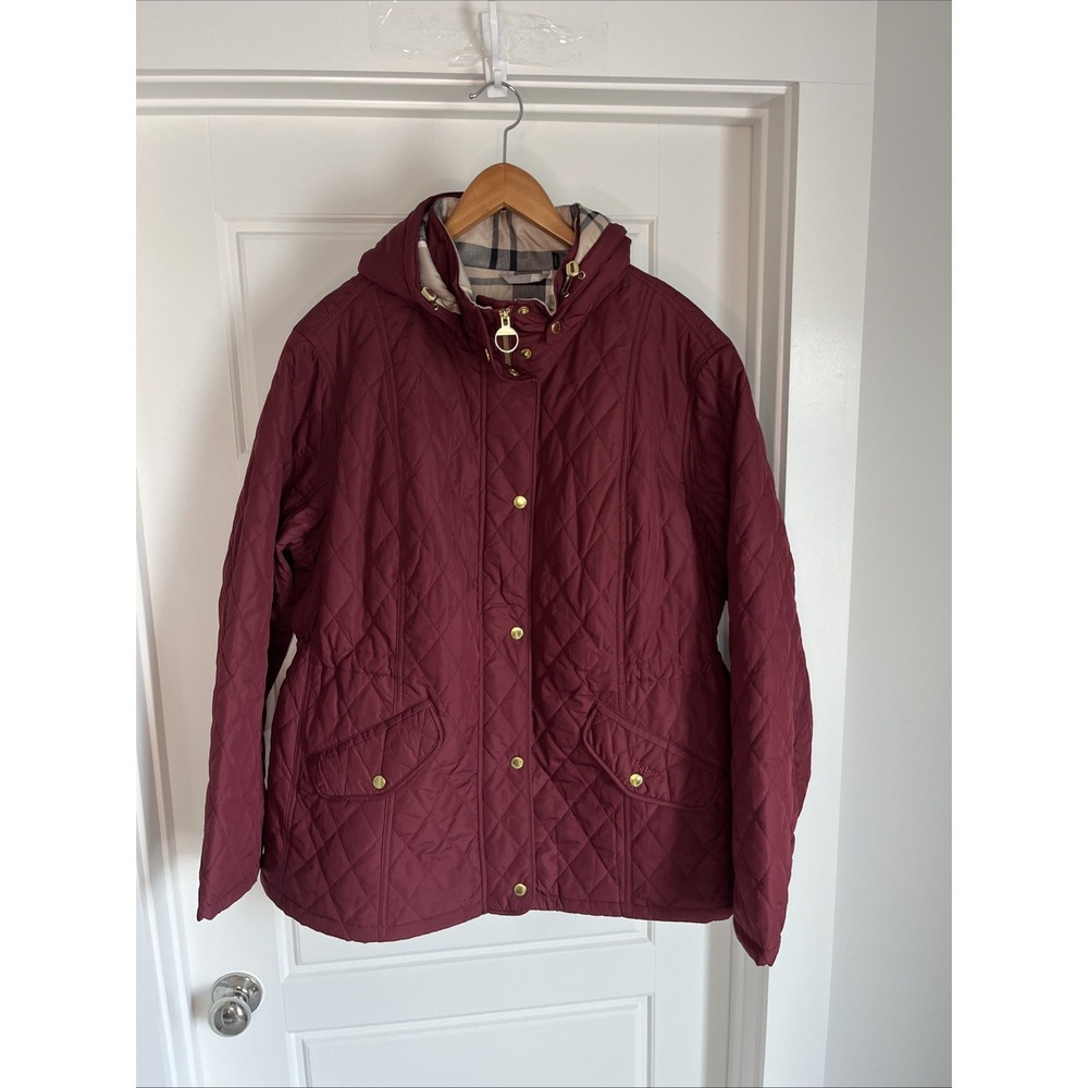 Barbour Millfire Quilted Hood Women Jacket Burgundy Tartan Collection 2X Classic